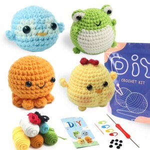 4PCS Crochet Set for Beginners - Amigurumi Animals with Step-by-Step Video Tutorials