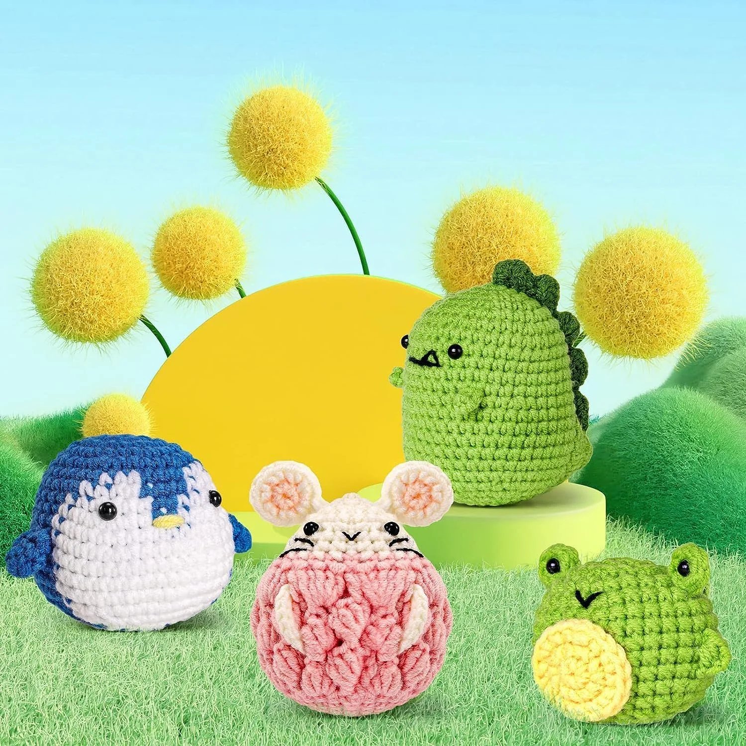 Beginner Crochet Kit 6 Animals: Frog, Hamster, Jellyfish, Dino, Penguin, Owl - Complete DIY Plush with Instructions - Image 5
