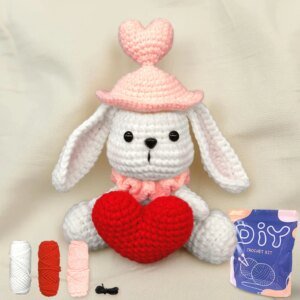 Beginner Crochet Kit Heart Rabbit Bunny Plush - Easy DIY with All Tools & Materials