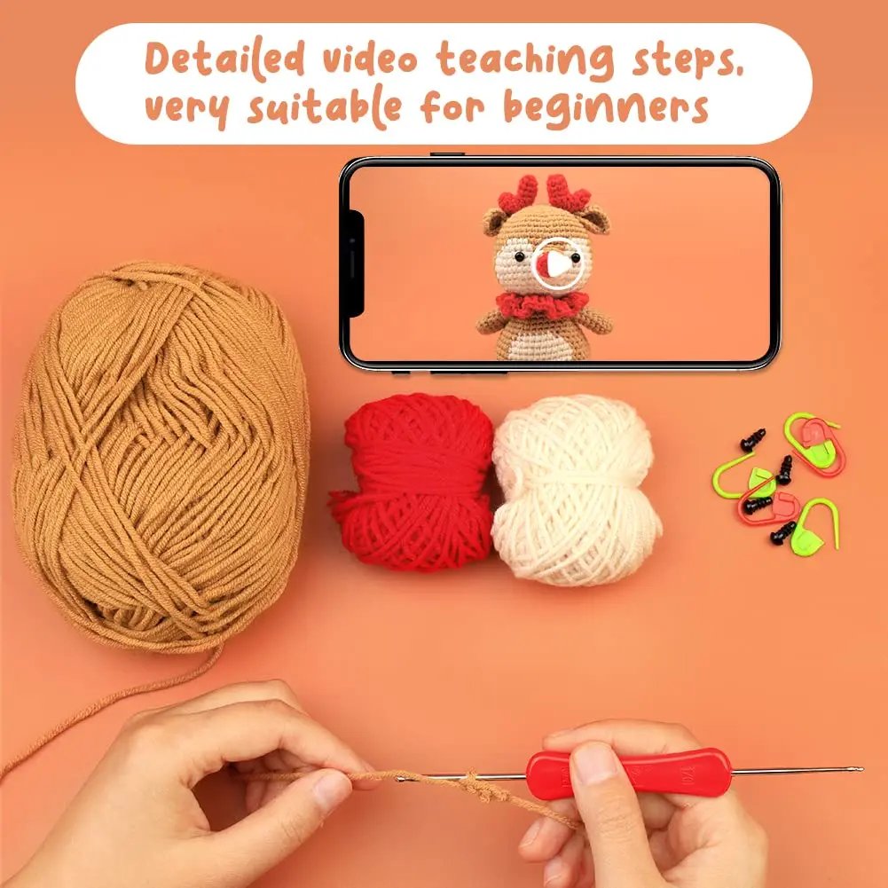 Beginner Crochet Kit Little Deer Amigurumi - Cute Animal Plush with Video Tutorial - Image 3
