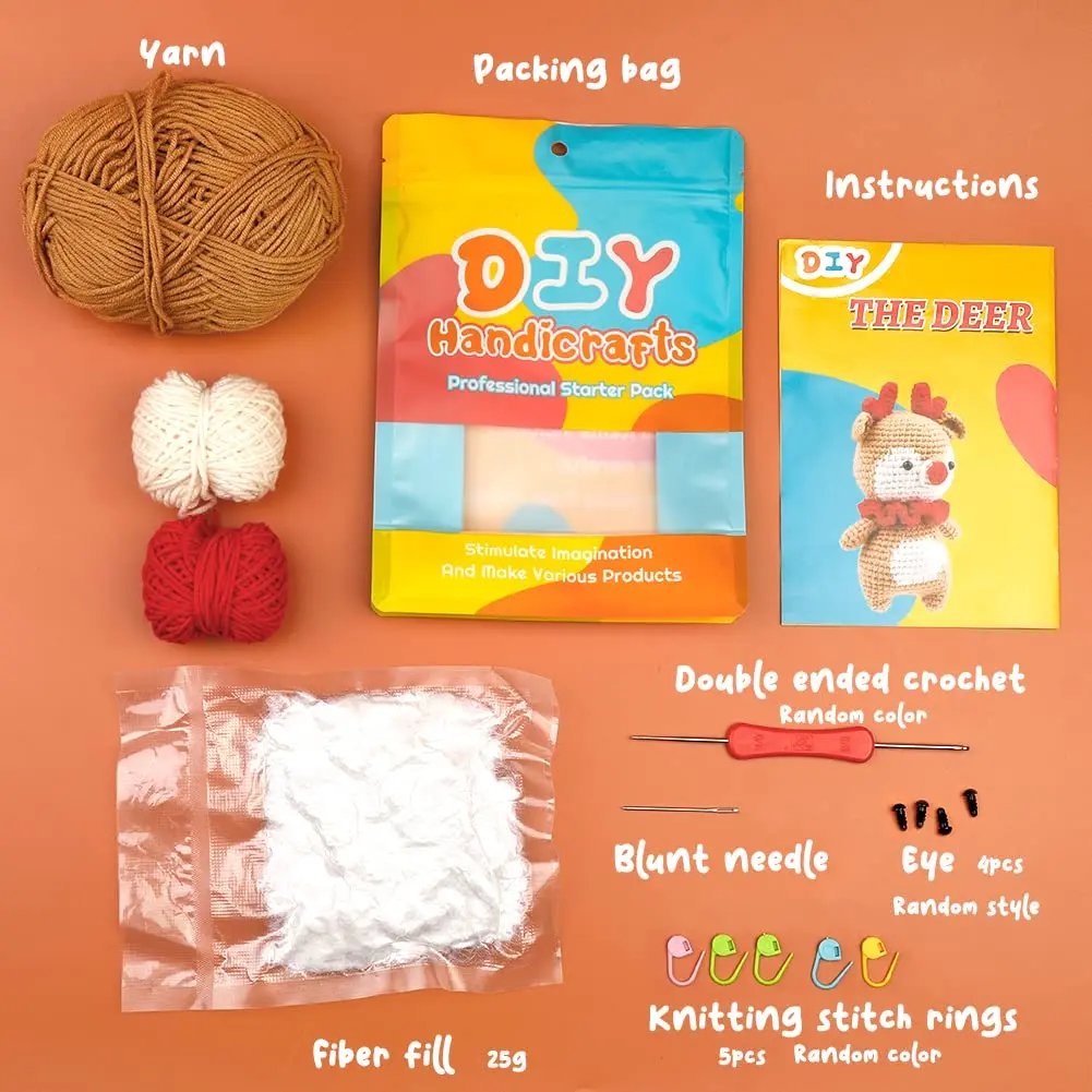 Beginner Crochet Kit Little Deer Amigurumi - Cute Animal Plush with Video Tutorial - Image 2