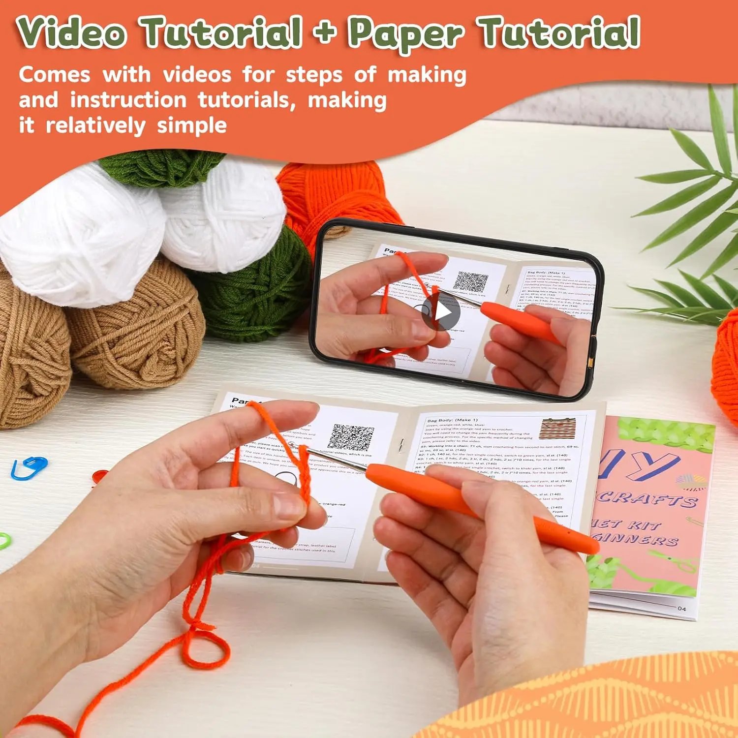 Crochet Bag Kit for Beginners - DIY Tote Bag Starter Set with Yarn, Hooks & Video Tutorials - Image 3