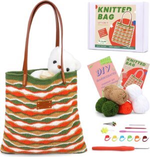 Crochet Bag Kit for Beginners - DIY Tote Bag Starter Set with Yarn, Hooks & Video Tutorials