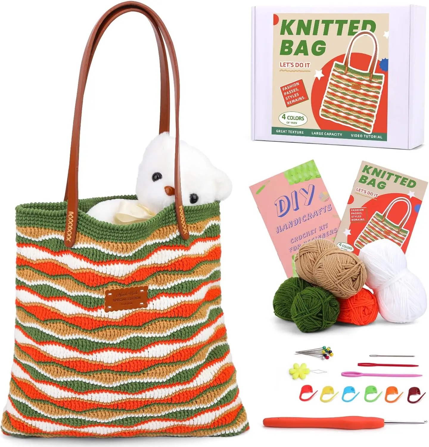 Crochet Bag Kit for Beginners - DIY Tote Bag Starter Set with Yarn, Hooks & Video Tutorials