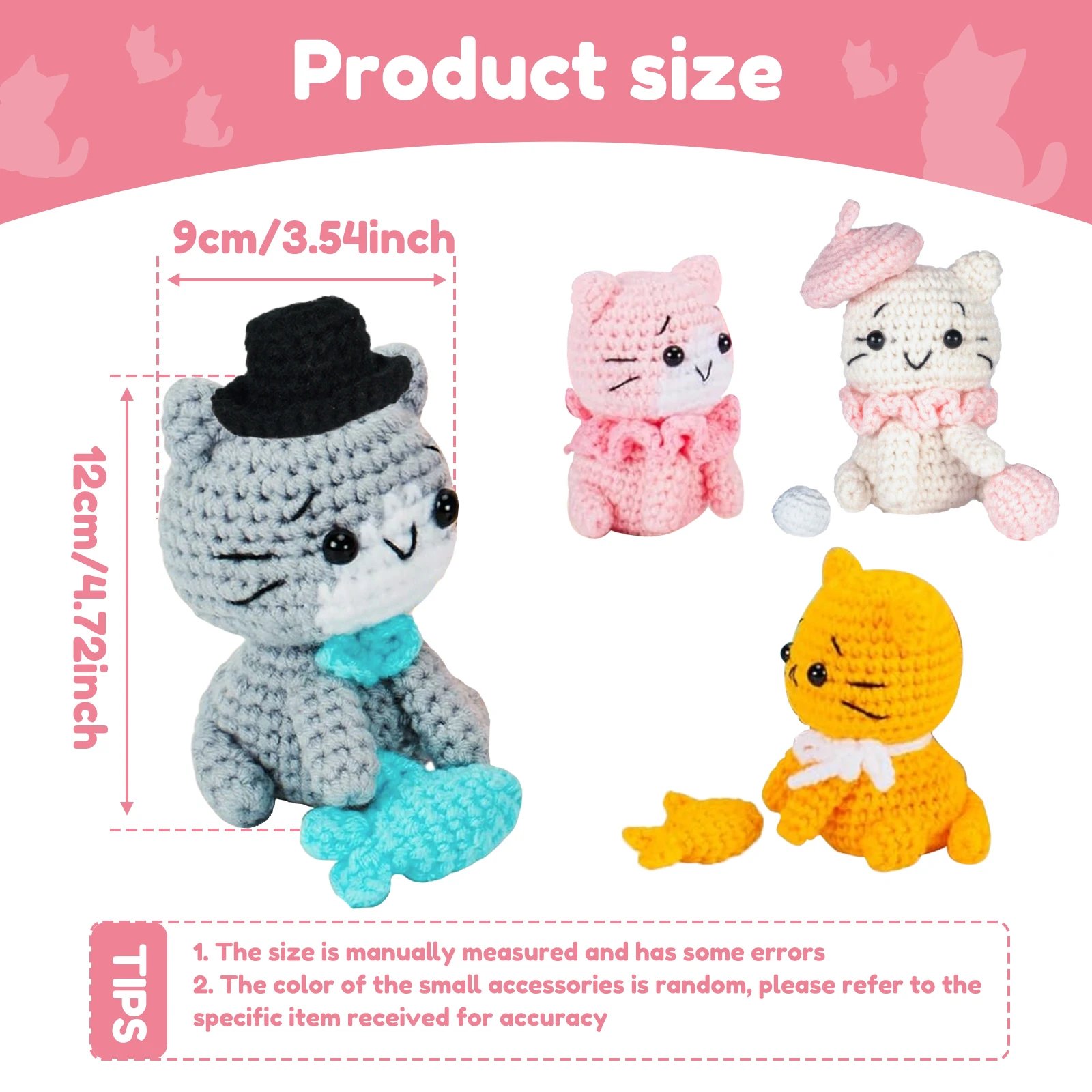 Beginner Crochet Kit Make 4 Adorable Cats - Yarn, Hooks, Tutorial Included - Image 5
