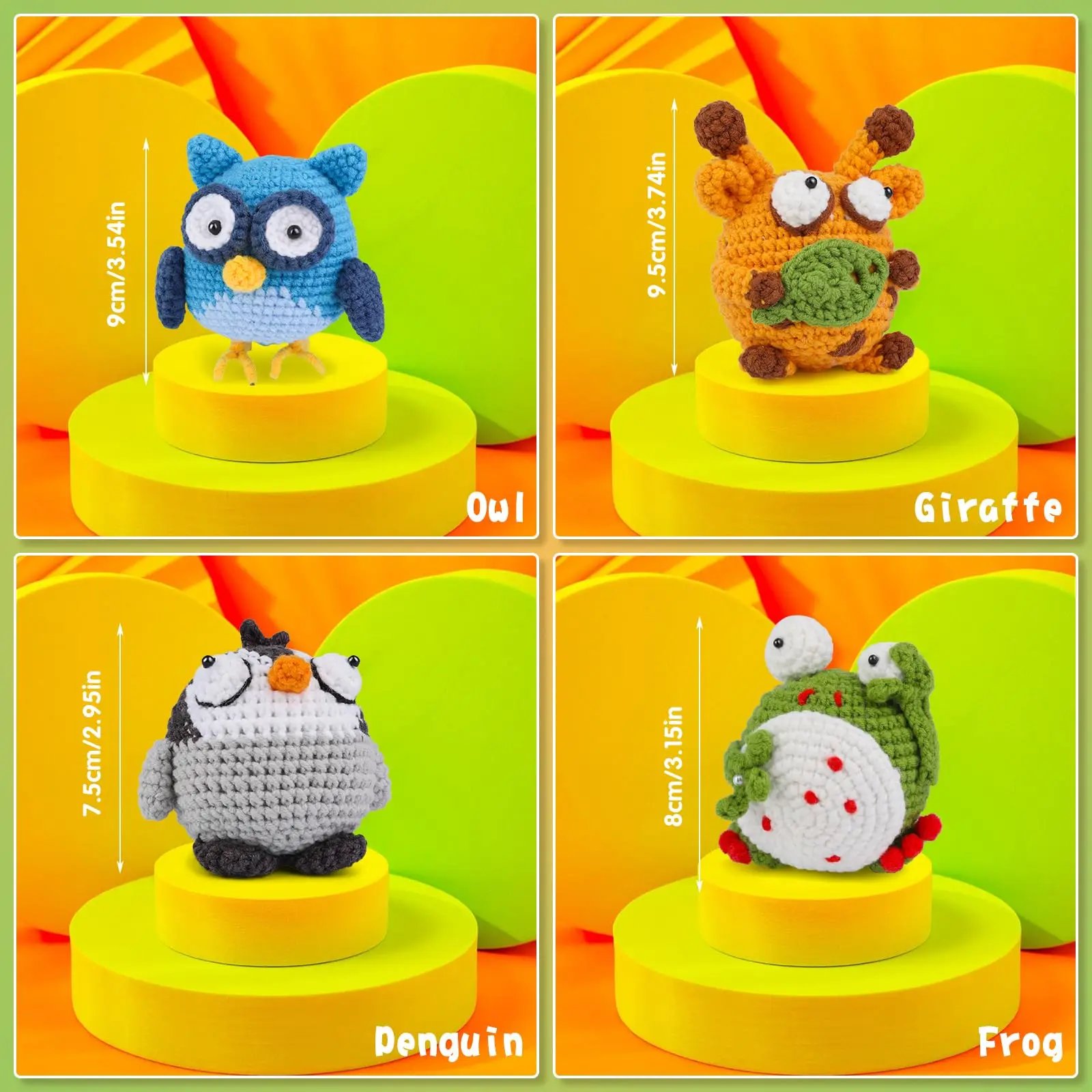 4PCS Animals Crochet Kit for Beginners - Giraffe, Penguin, Frog & Owl with Video Tutorials - Image 3