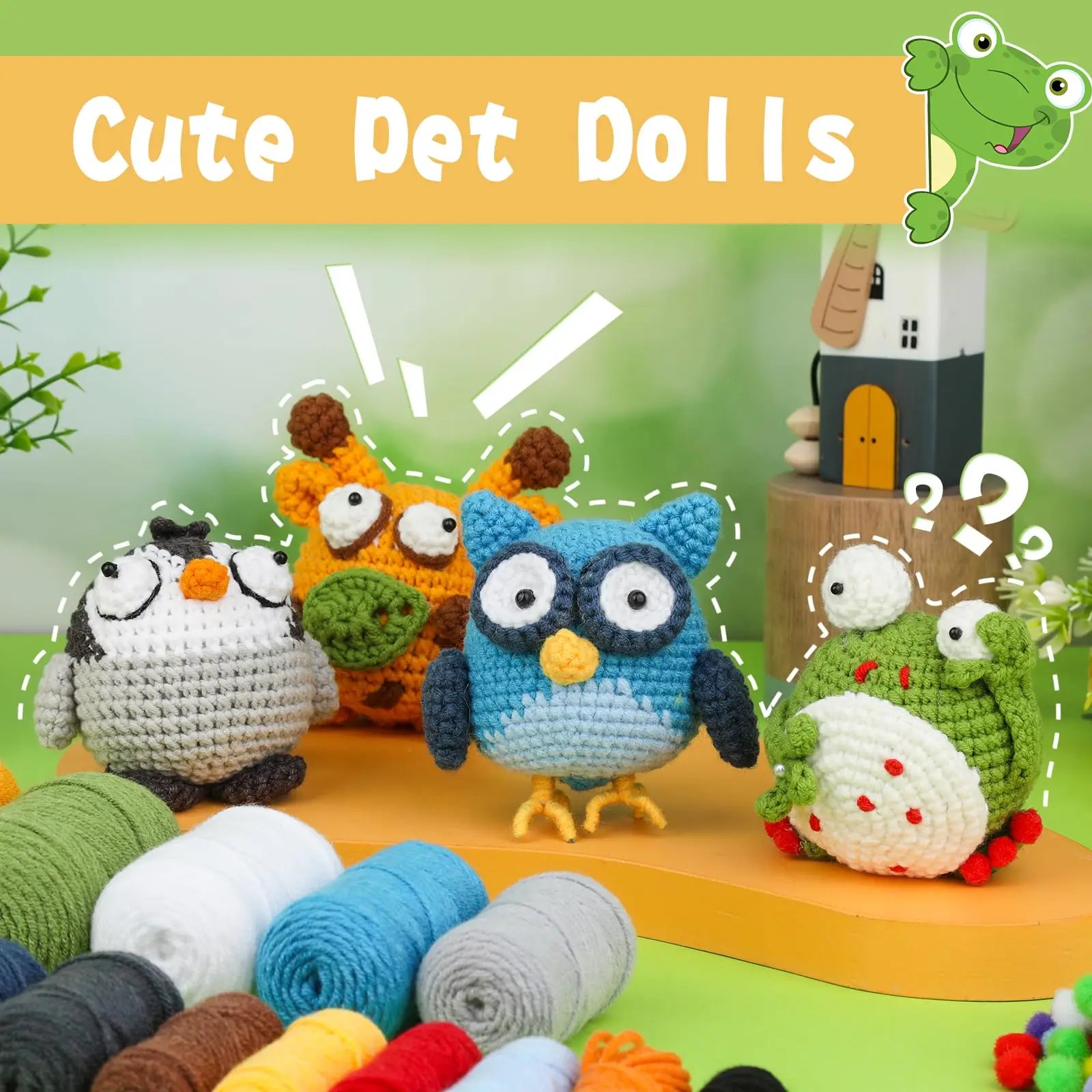 4PCS Animals Crochet Kit for Beginners - Giraffe, Penguin, Frog & Owl with Video Tutorials - Image 5