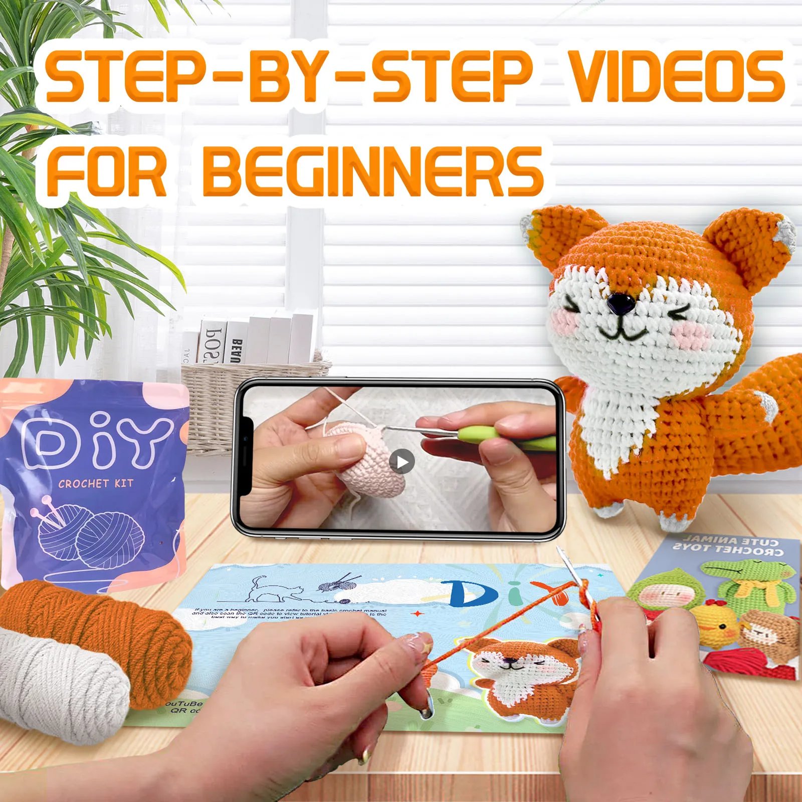 1set Fox Crochet Set for Beginners,Include Step-by-Step Video Tutorials(Accessories In Random Color) - Image 5