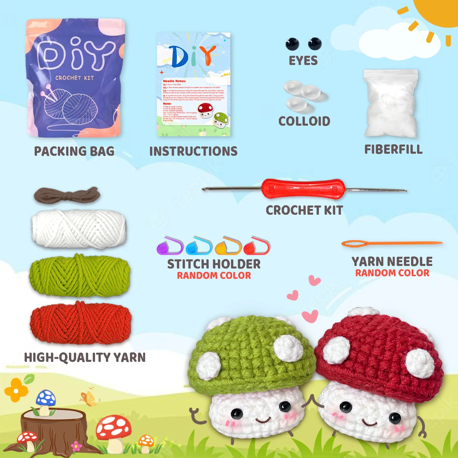 Small mushrooms,Perfect for Beginners, Includes Step-by-Step Video Tutorial,Cute Woven Craft for Delicious Food and Gift-Giving - Image 2