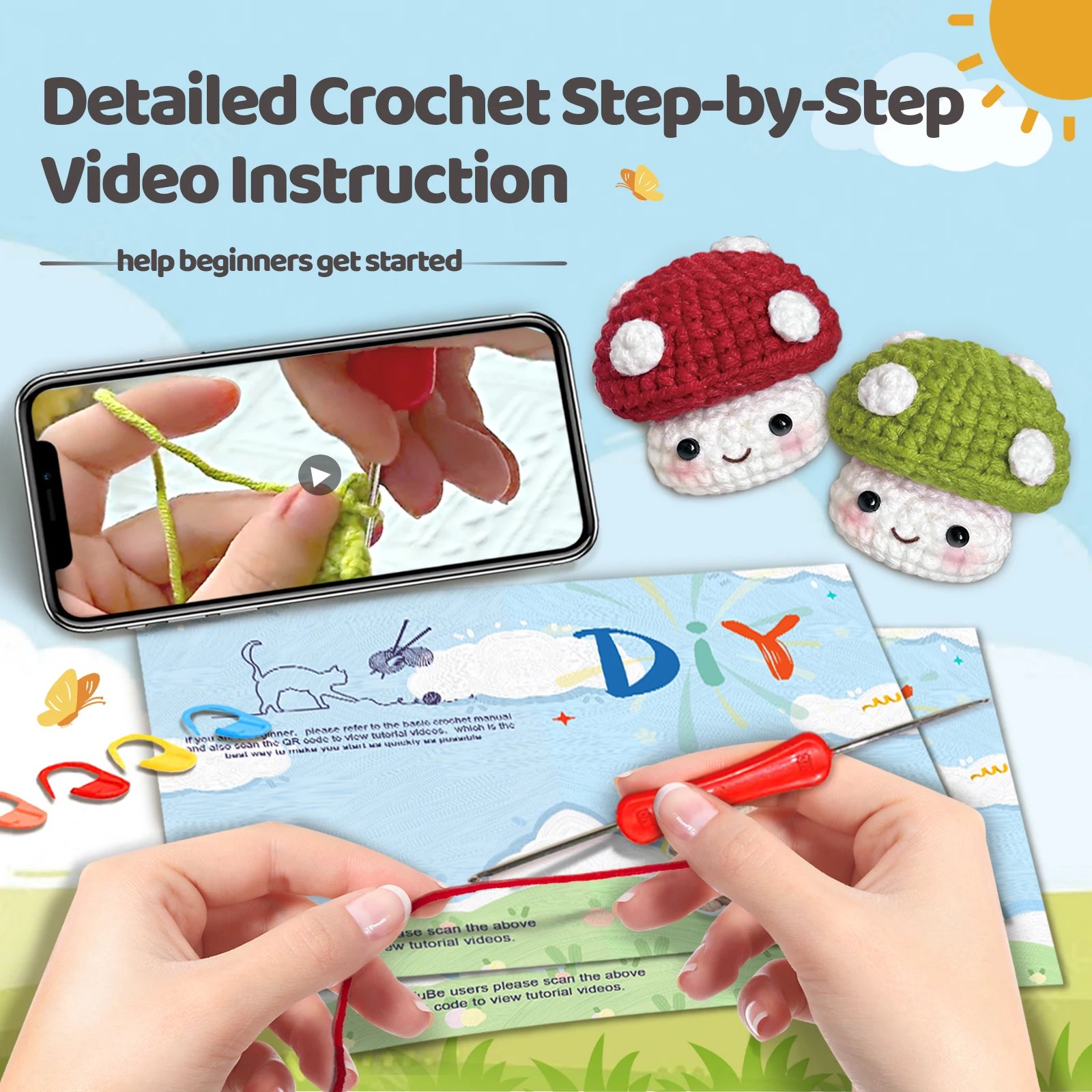 Small mushrooms,Perfect for Beginners, Includes Step-by-Step Video Tutorial,Cute Woven Craft for Delicious Food and Gift-Giving - Image 5