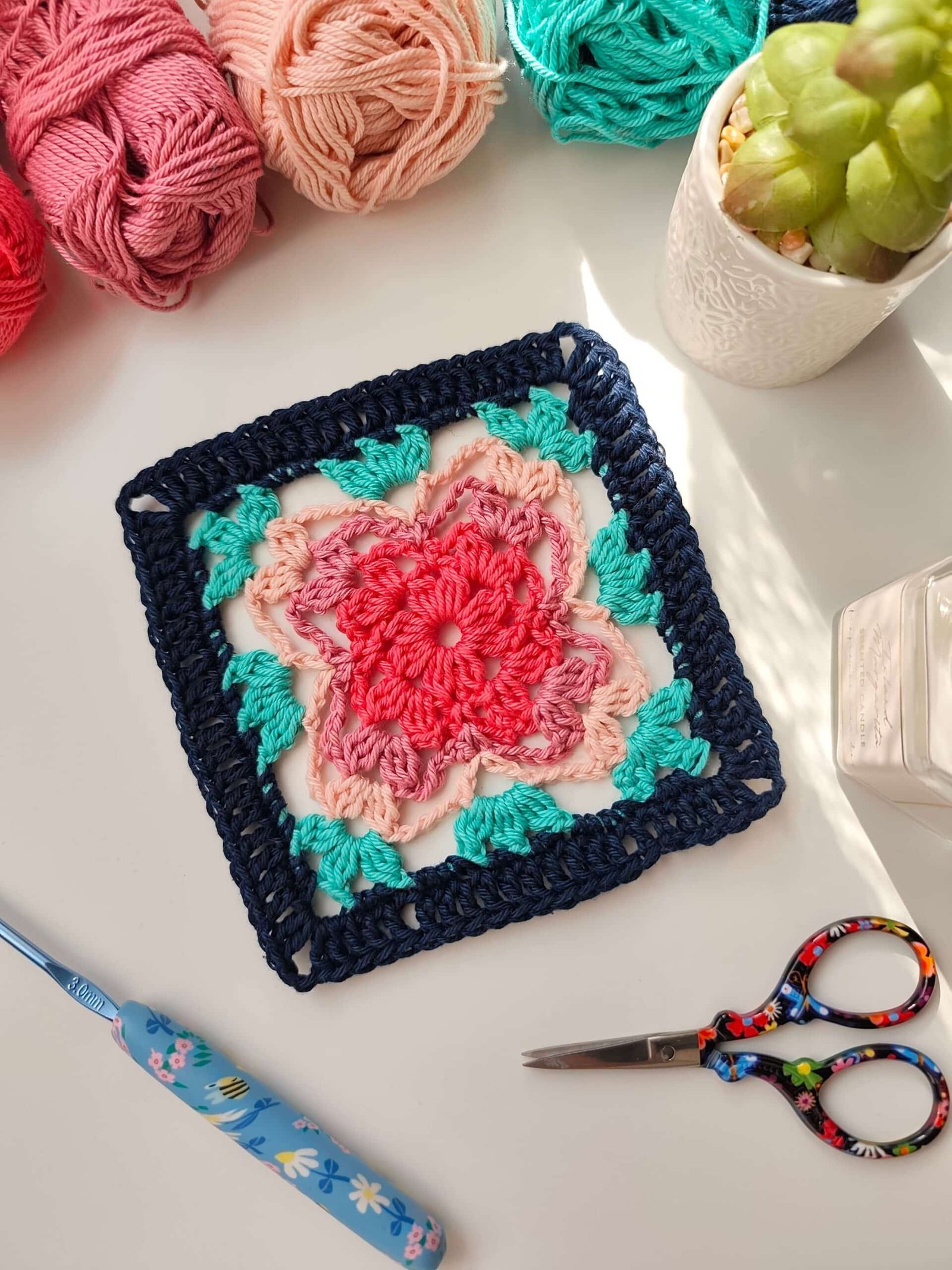 Custom Double Size Handmade Crochet Blanket – Midnight Bloom Floral Granny Square Design